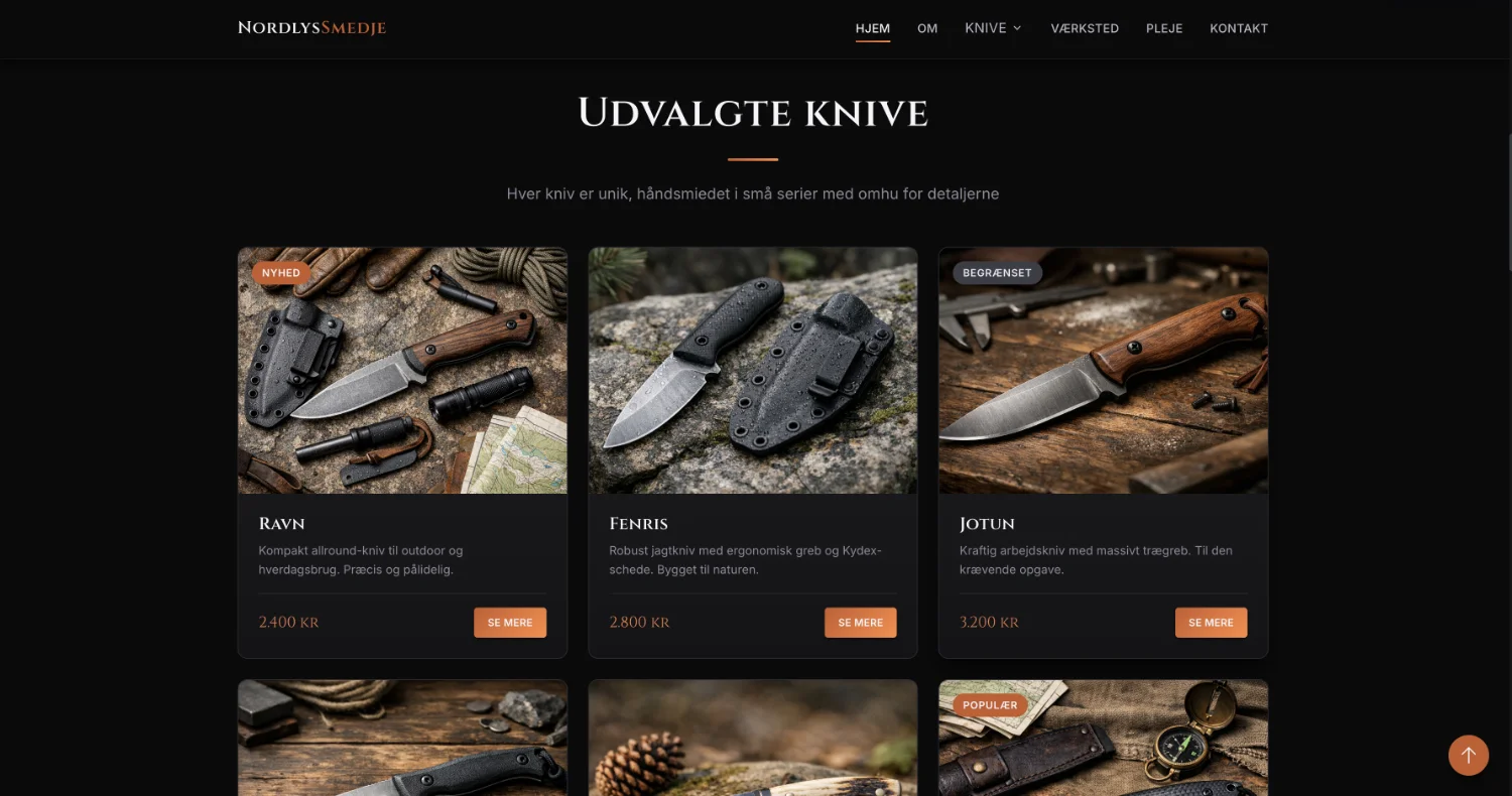 NordlysSmedje — Website & product catalogue — 2