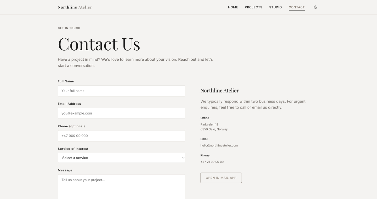 Northline Atelier — Website Design & Frontend Development — 8